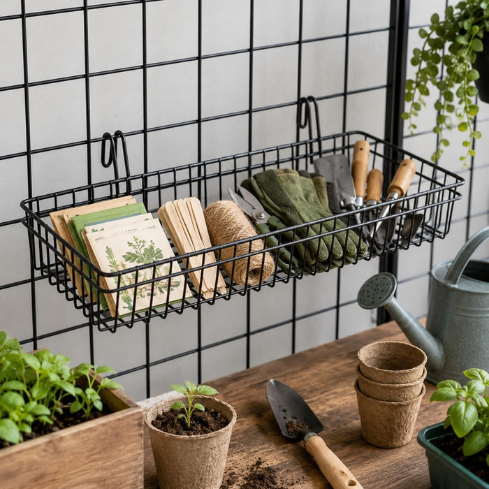 ANZOME Grid Wall Baskets, 4 Pack Black Wire Mesh with Hooks