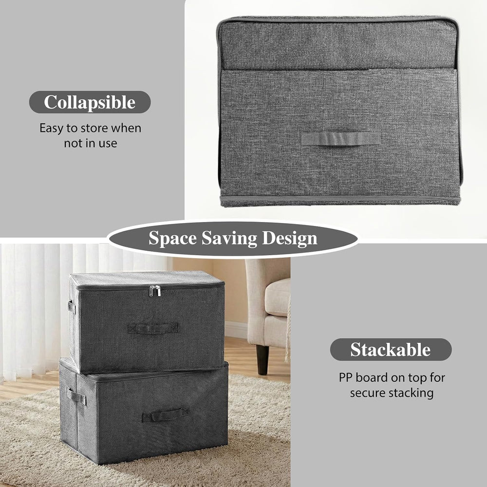 ANMINY Fabric Storage Bins with Zipper Lids, 15"x10"x6", Gray,...