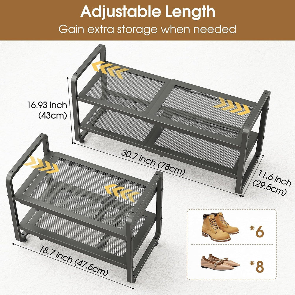 SAYZH 2-Tier Expandable Shoe Rack for Closet, Adjustable Metal Shoe Organizer...