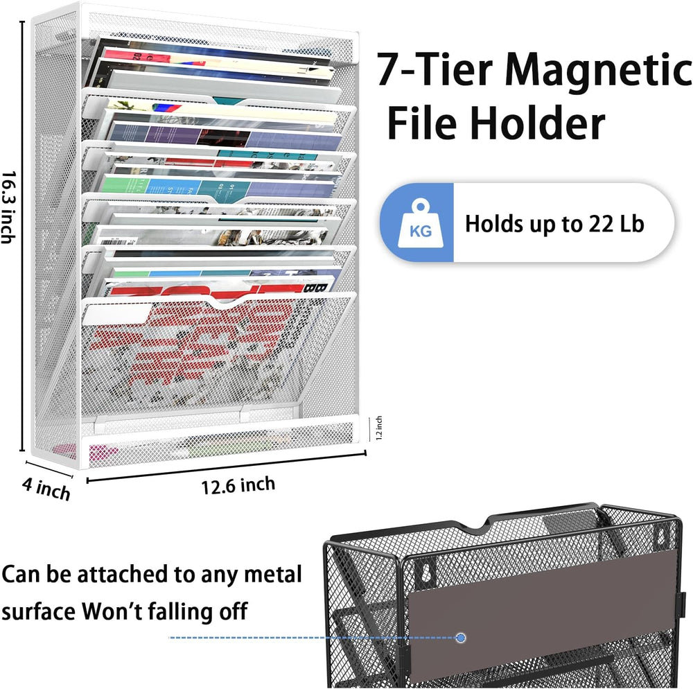 7 Tier Magnetic File Holder, No Drilling Wall File Organizer for File Cabinet...