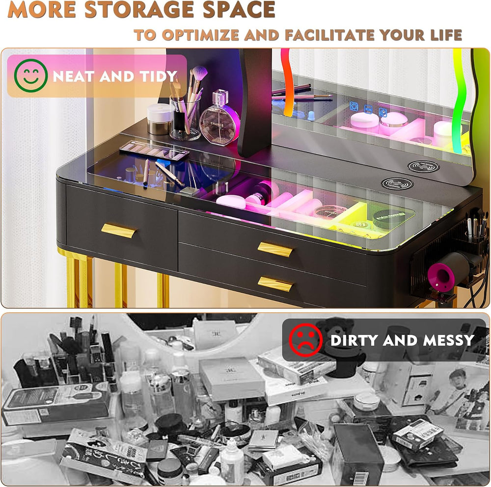 RGB Makeup Vanity Desk with Wireless Charging Station,7 Dynamic and 7 Static ...