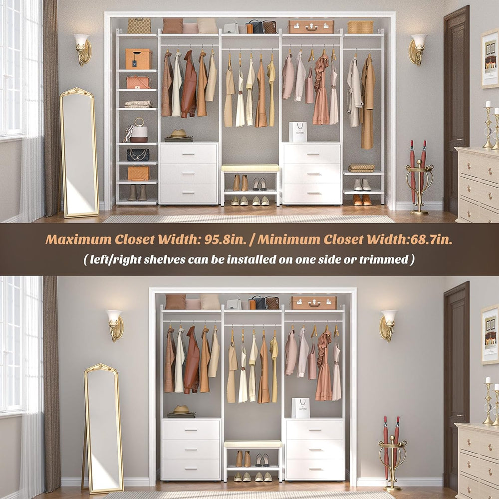 Aheaplus Wall Mounted Closet System, Closet Organizer with 6-Drawers, White