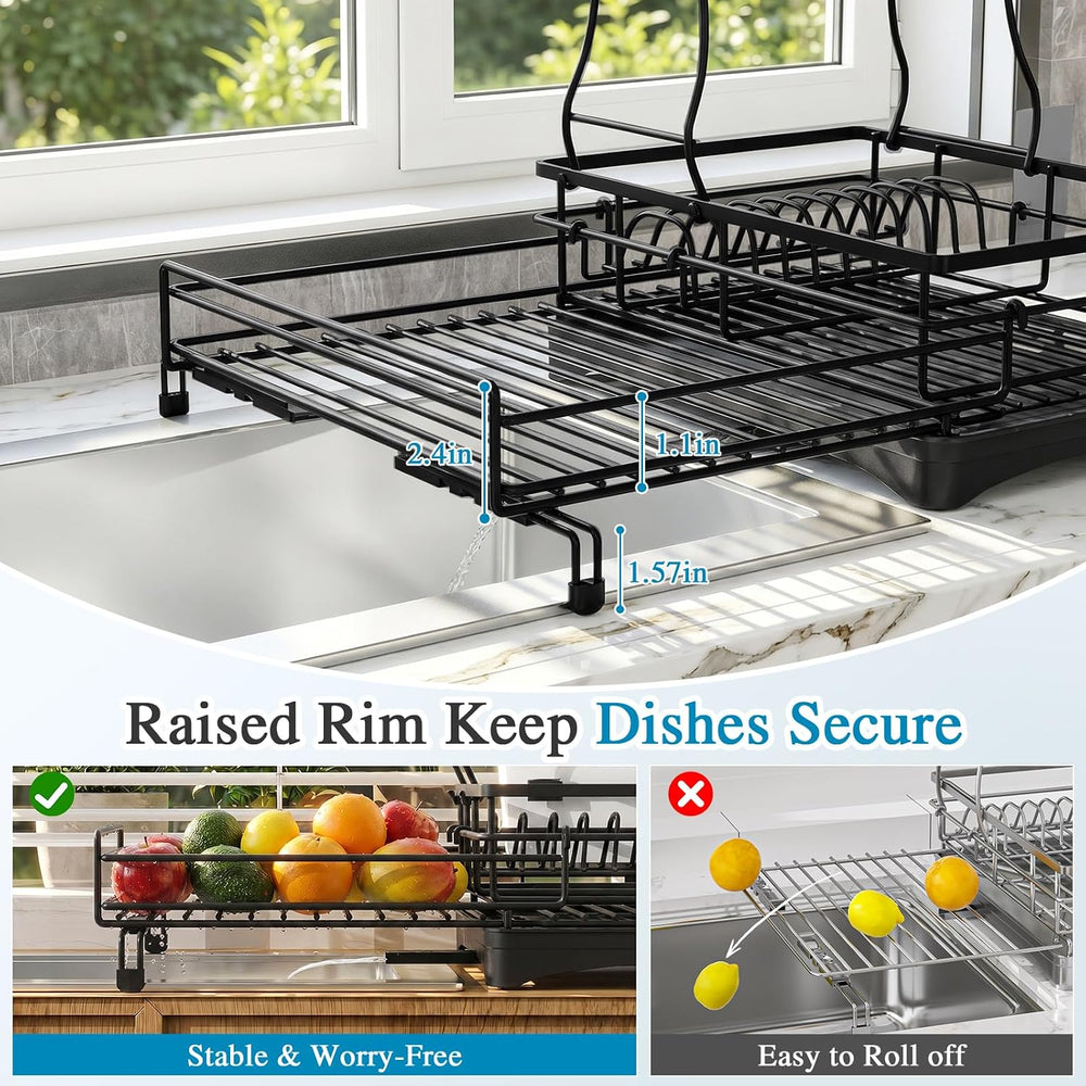 2 Tier Dish Drying Rack, Large Extendable Dish Racks for Kitchen Counter , Di...