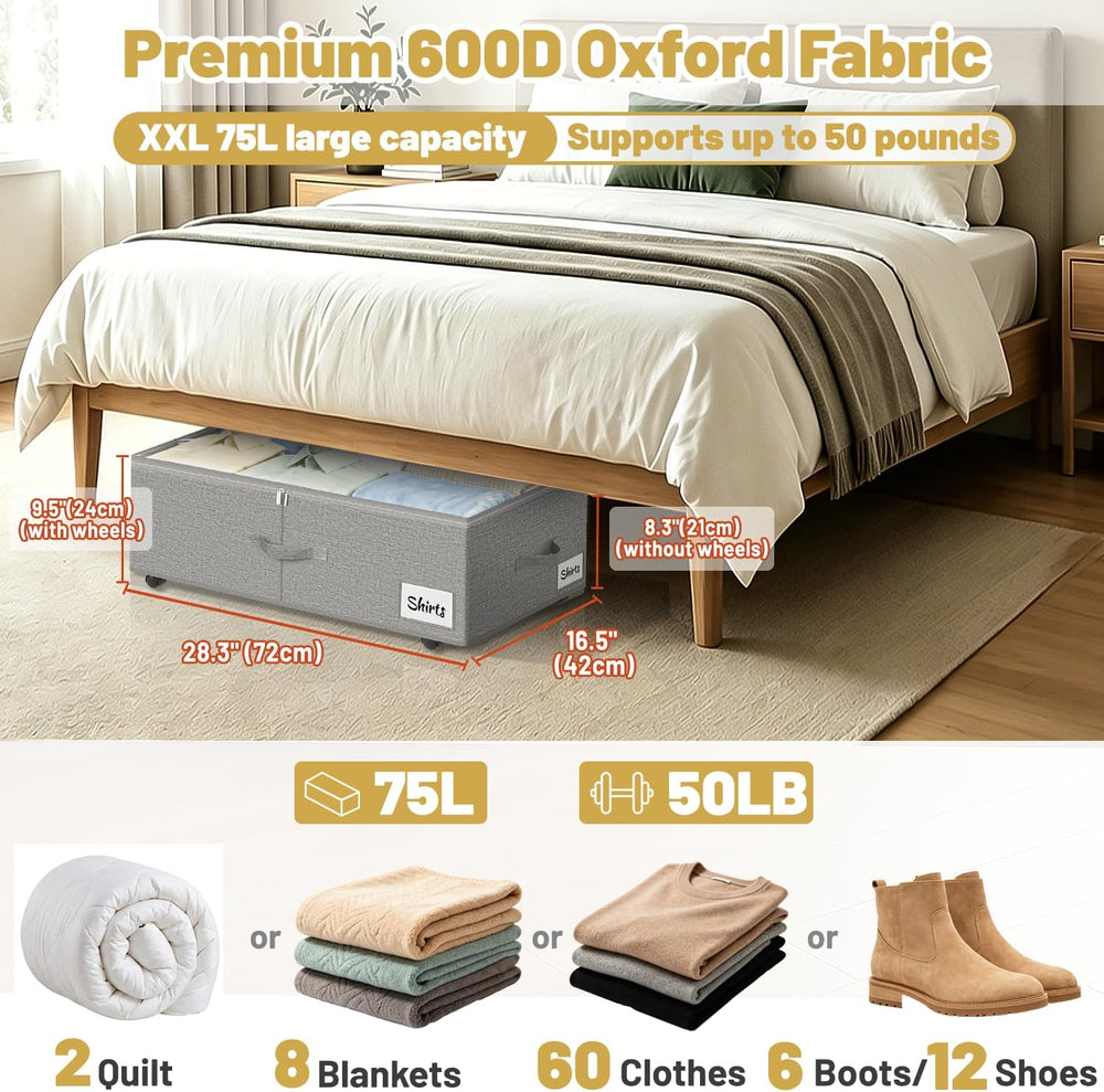 Under Bed Storage with Wheels, 2 Pack Underbed Storage Containers with Clear ...
