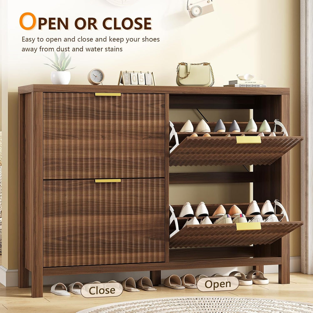 47" Fluted Shoe Cabinet Stoarge with 4 Flip Drawers for Entryway, Hallway