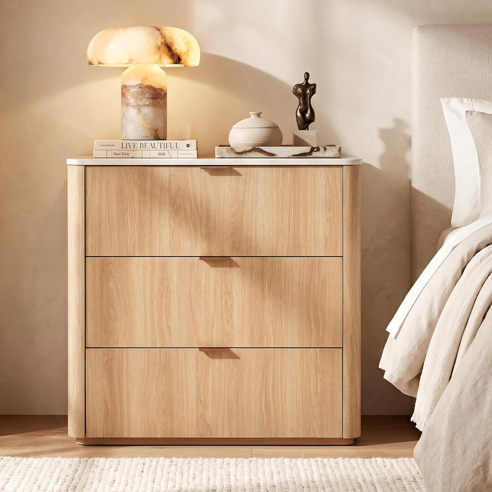 ModernMate 3 Drawer Dresser with Curved Profile & Faux Travertine Texture...