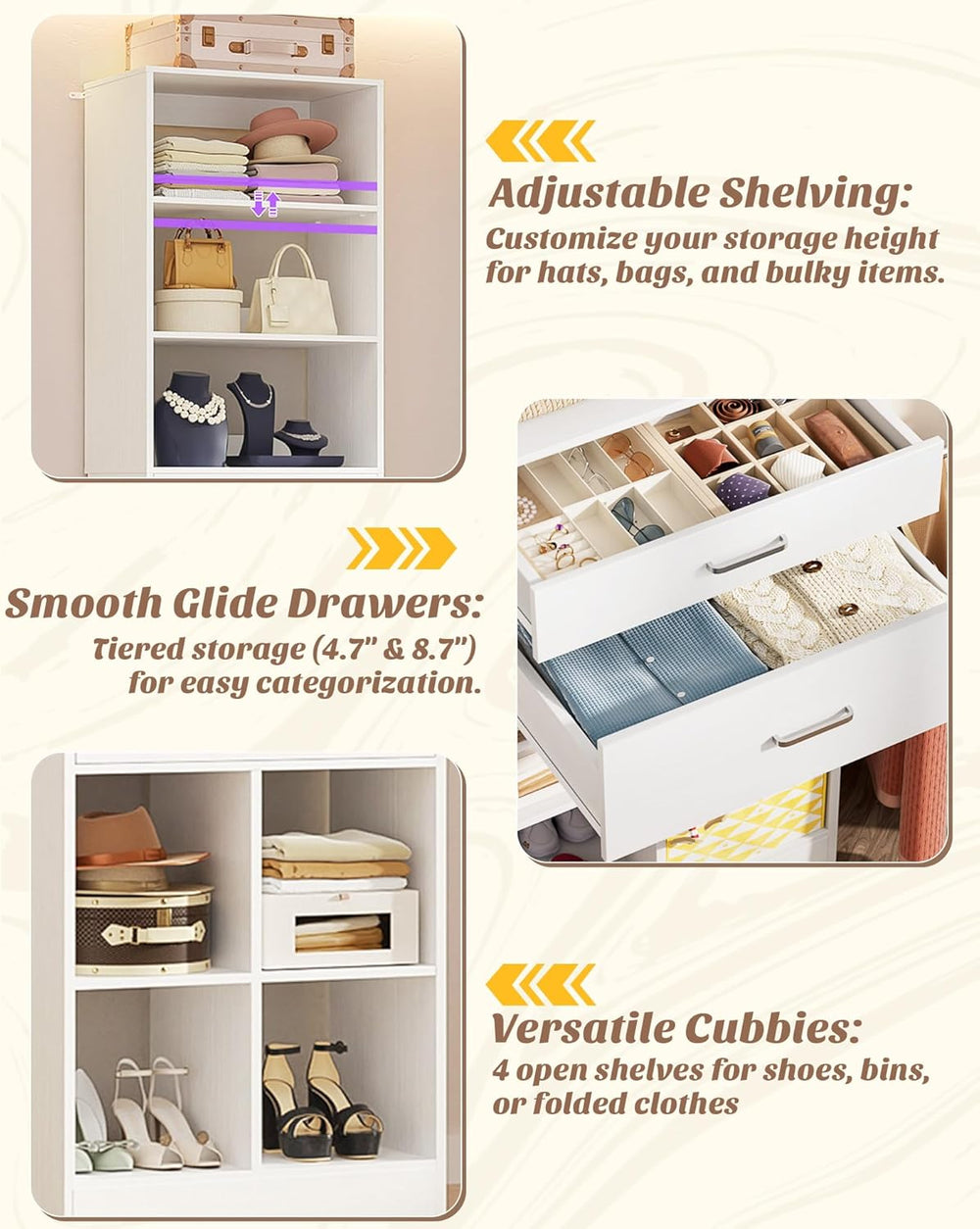 Besiost 22" Closet System with Drawers, Small Closet Organizer for Walk ...