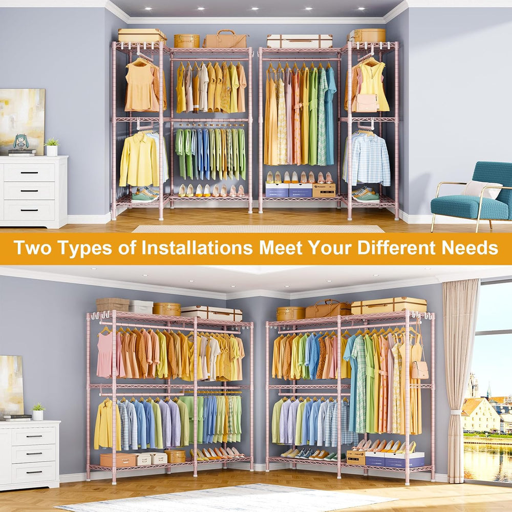 ULIFHOME E15 Garment Rack L Shaped Clothes Rack for Corner,Freestanding Cloth...