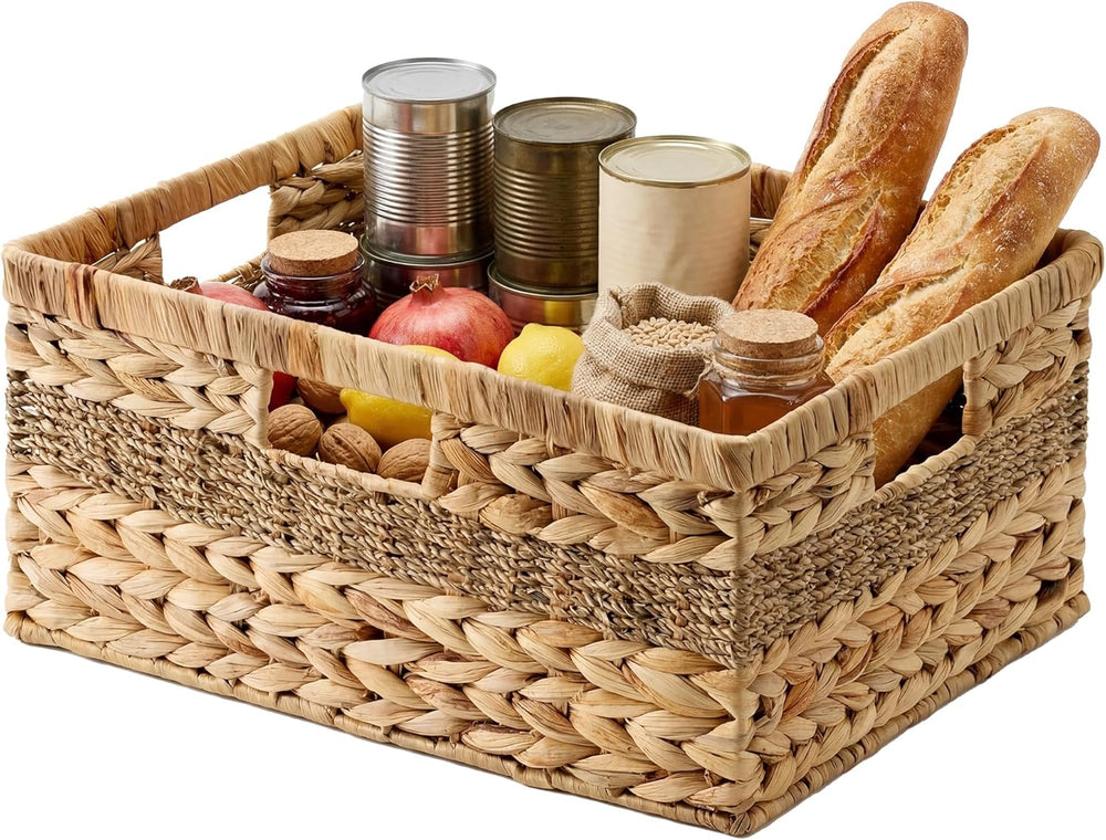 StorageWorks Jumbo Rectangular Wicker Basket, Water Hyacinth and Seagrass Sto...