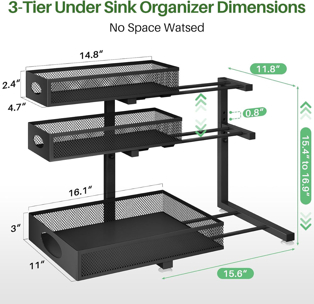 Kitstorack Under Sink Organizer 3-Tier Slide Out Drawer 1-Pack Black