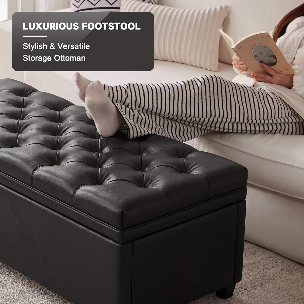 Mangodan 43 Inch Storage Ottoman, Tufted Ottoman with Storage