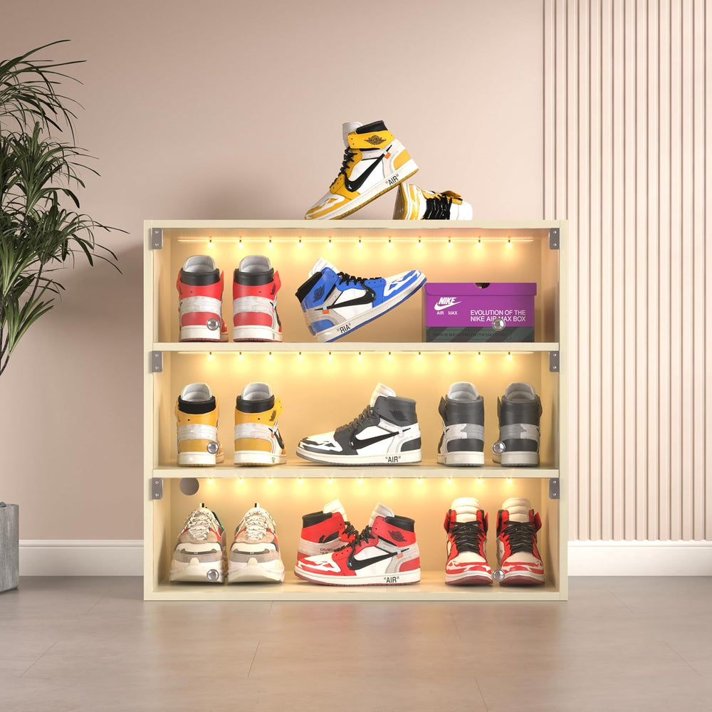 HomVent Shoe Box with RGB LED Light, Wooden Stackable Shoe Storage Box with G...