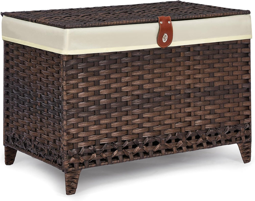 Wicker Storage Basket with Lid, 65L Shelf Basket with Removable Liner Bag