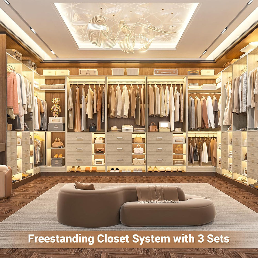 Aheaplus Closet System with 6 Drawers, 4 Hanging Rods & Corner Tower, Cor...