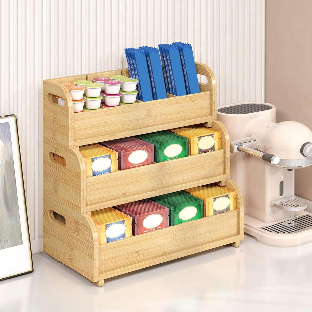 Wisuce 3-Tier Bamboo Tea Bag Organizer, Stackable Tea Holder for Countertop