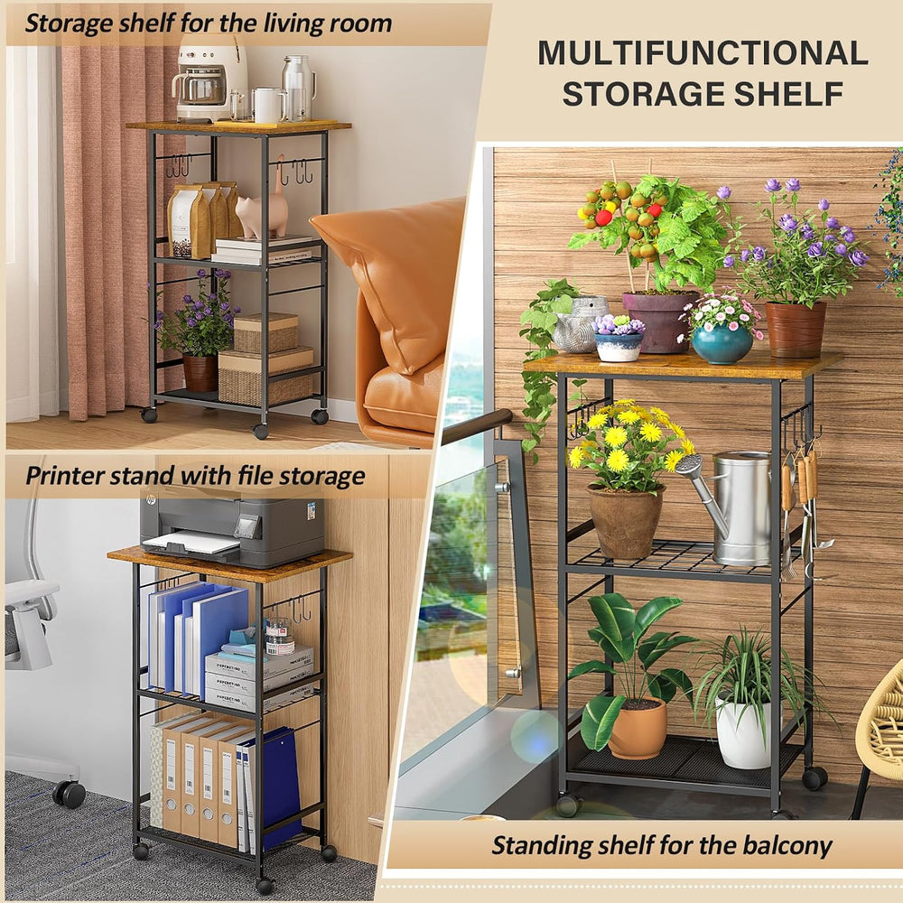 ThreeHio Rolling Kitchen Microwave Cart, 3 Tier Microwave Table Stand with Ad...