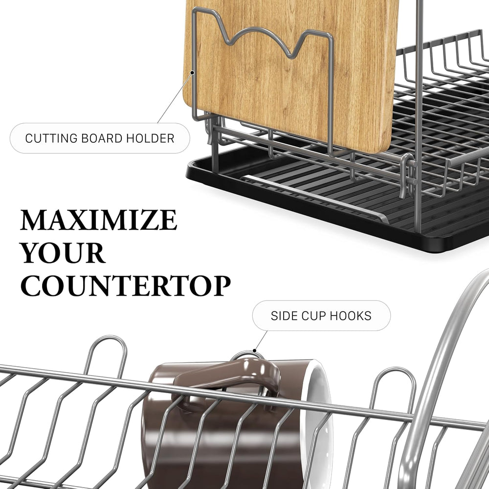 Simple Houseware 2-Tier Dish Rack with Drainboard, Silver
