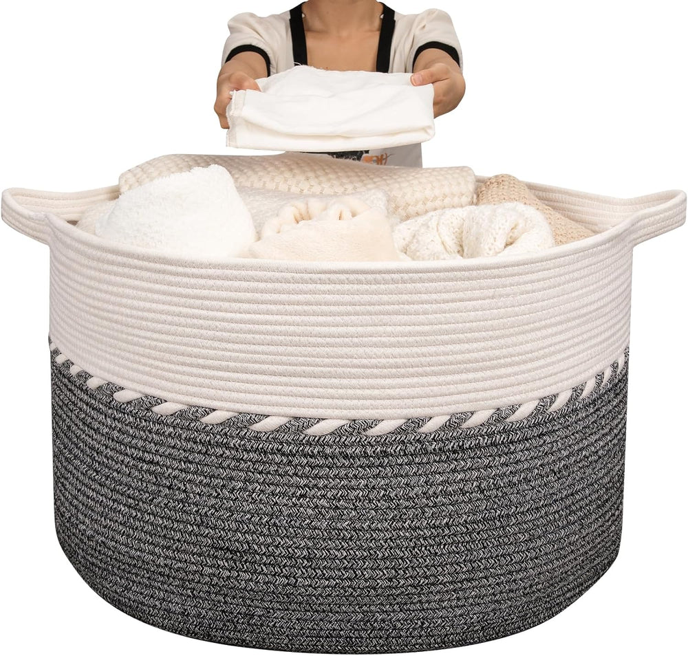 OIAHOMY 125L Extra Large Blanket Basket, Jumbo Cotton Laundry Basket Black
