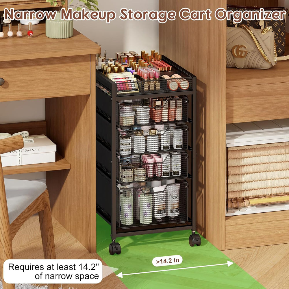 5-Tier Rolling Makeup Cart Organizer with 4 Drawers, Cosmetics Display with D...