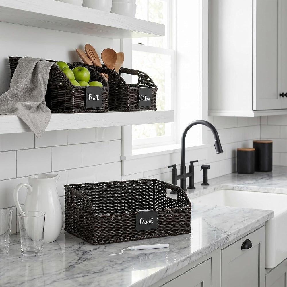 Pantry Baskets for Organizing,Wicker Storage Organizers,3Pack,Black