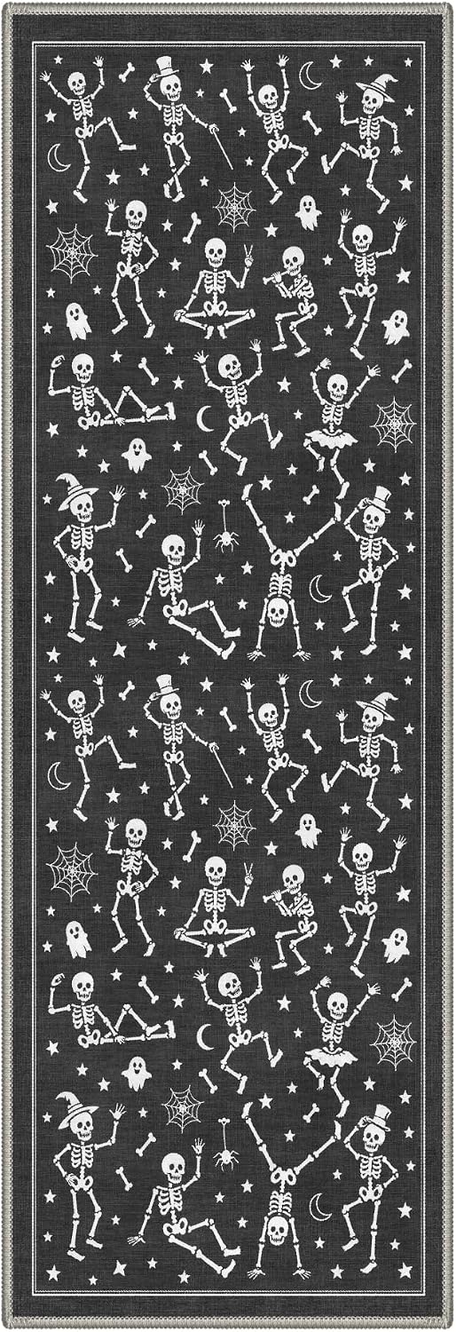 Bavni 2X6 Inch Halloween Dancing Skeletons Runner Rug for Kitchen