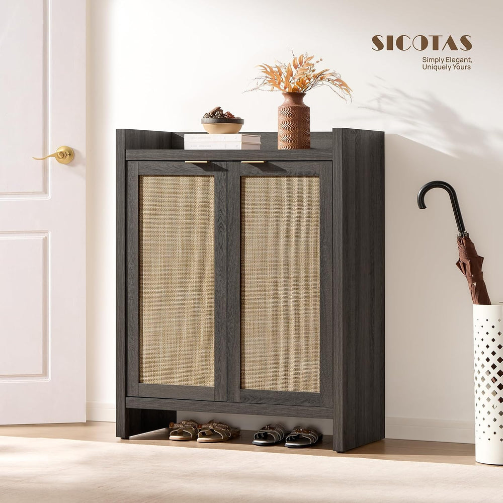 SICOTAS Shoe Storage Cabinet Set of 3, Large Capacity Rattan Shoe Cabinet