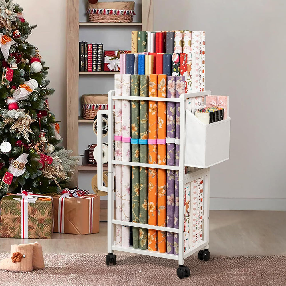 Aquzee Wrapping Paper Storage, Gift Wrapping Paper Organizer Storage, White