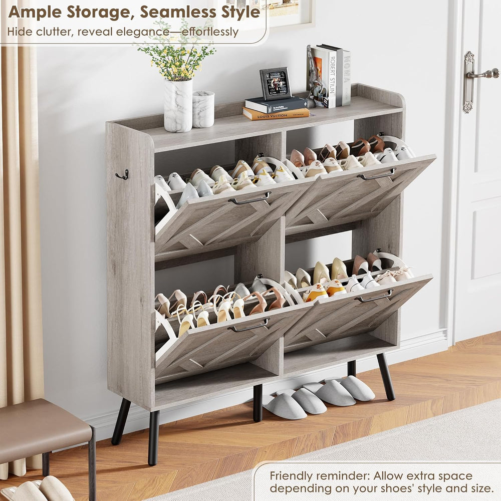 Nicetree Shoe Cabinet with 4 Flip Drawers, Freestanding Shoe Organizer Cabine...