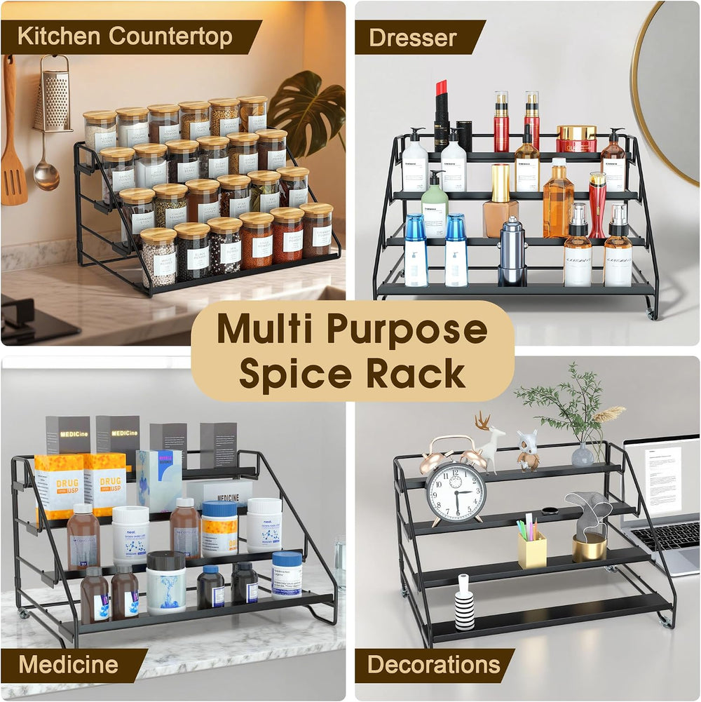 Jolitac 4-Tier Spice Rack Organizer, Depth Adjustable Step Shelf, Metal Spice...