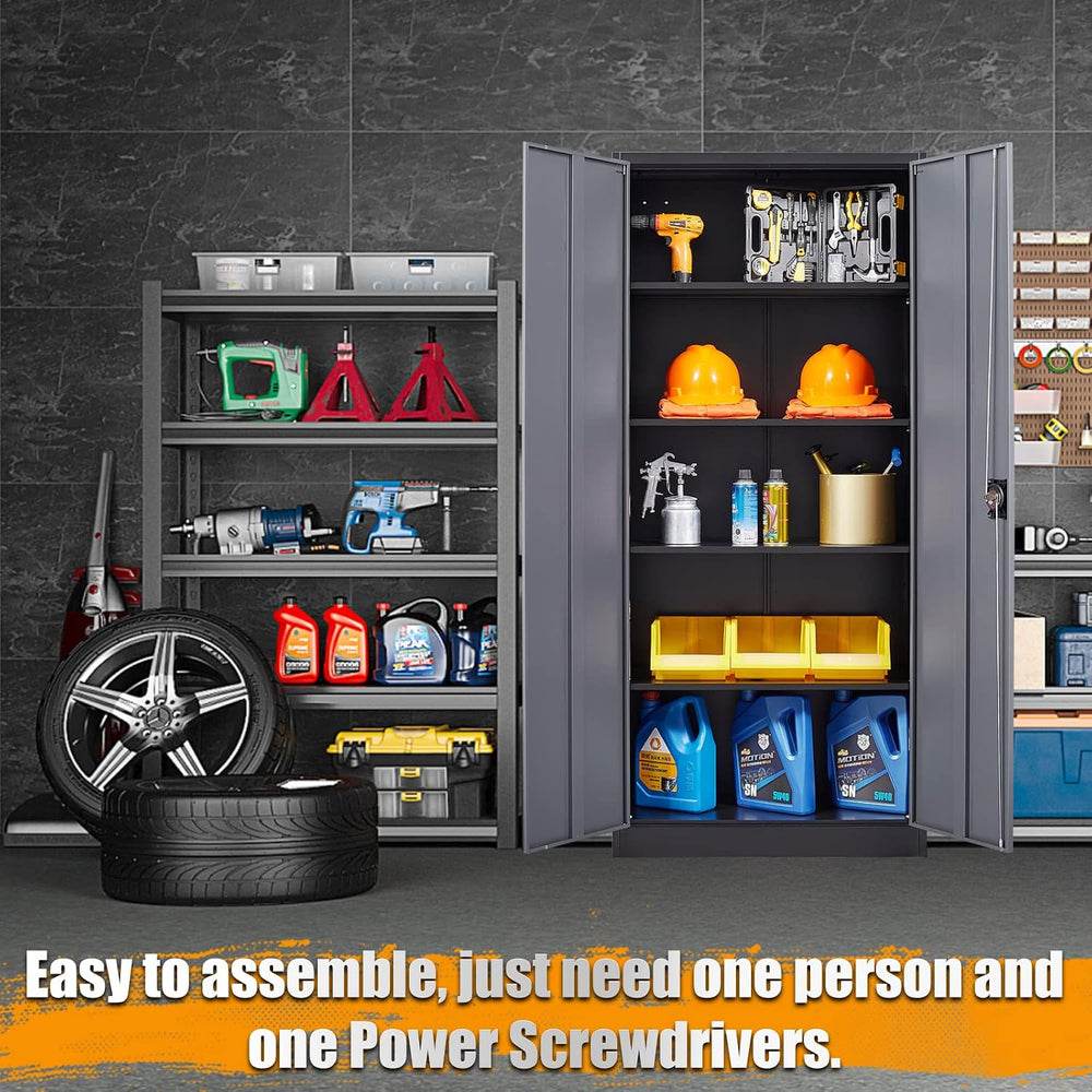 STANI Garage Storage Cabinet, 71" Steel Lockable File Cabinet, Locking S...