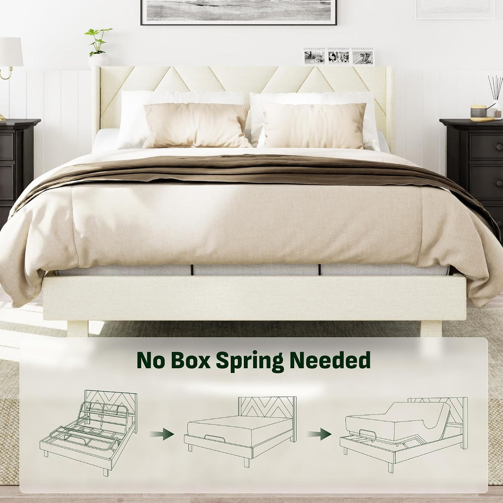 Softa Queen All-in-One Adjustable Bed Frame with Upholstered Bed Frame Headbo...