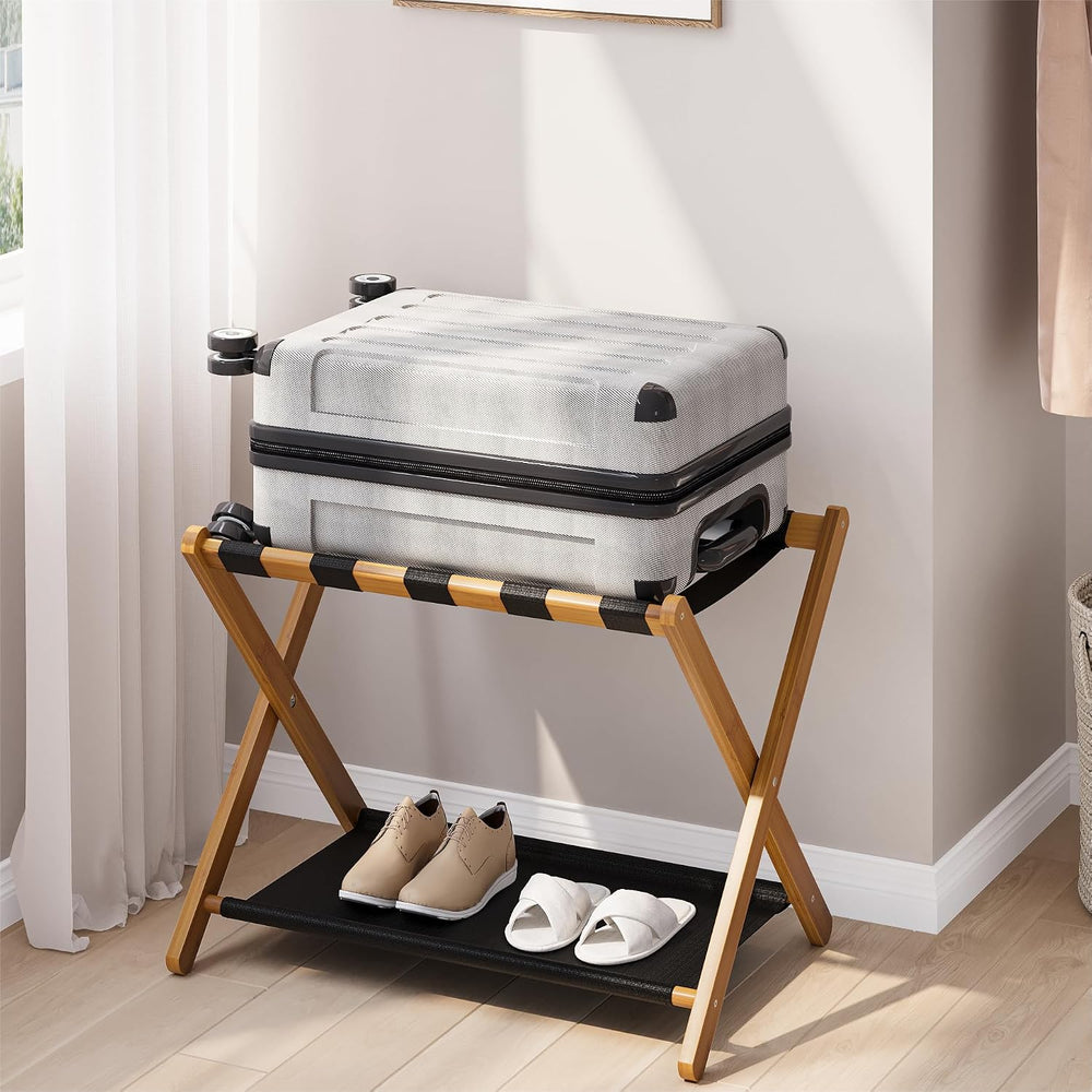 Luggage Rack, Folding Luggage Rack for Guest Room, Walnut Bamboo Suitcase Sta...