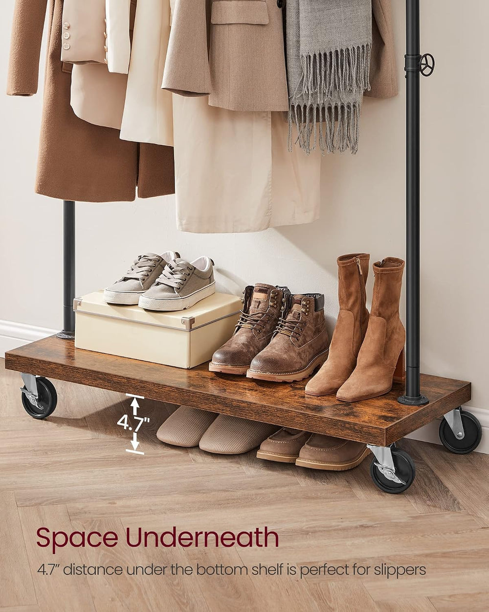 VASAGLE Clothes Rack, Heavy-Duty Rolling Garment Rack with Shelf