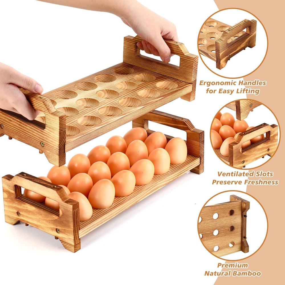 Reallnaive 4 Tier Wooden Egg Holder for Countertop Stackable, Brown, Pine