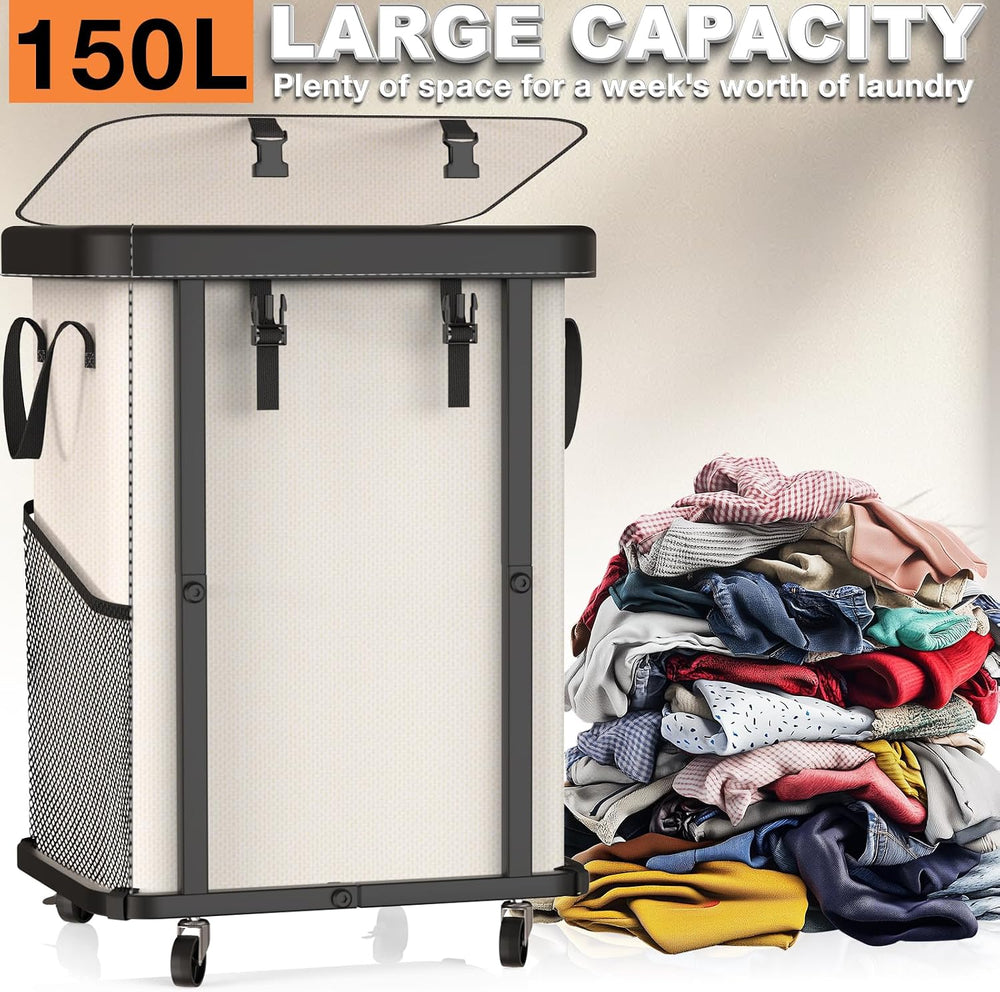 Laundry Basket with Wheels,150L Leather Patchwork Rolling Hamper Carts
