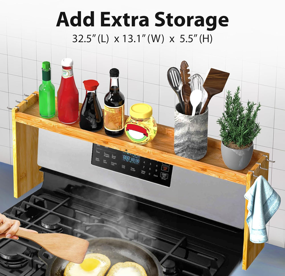 IIIOIIIA Bamboo Over the Stove Spice Shelf for Kitchen, 31.5" Spice Rack...