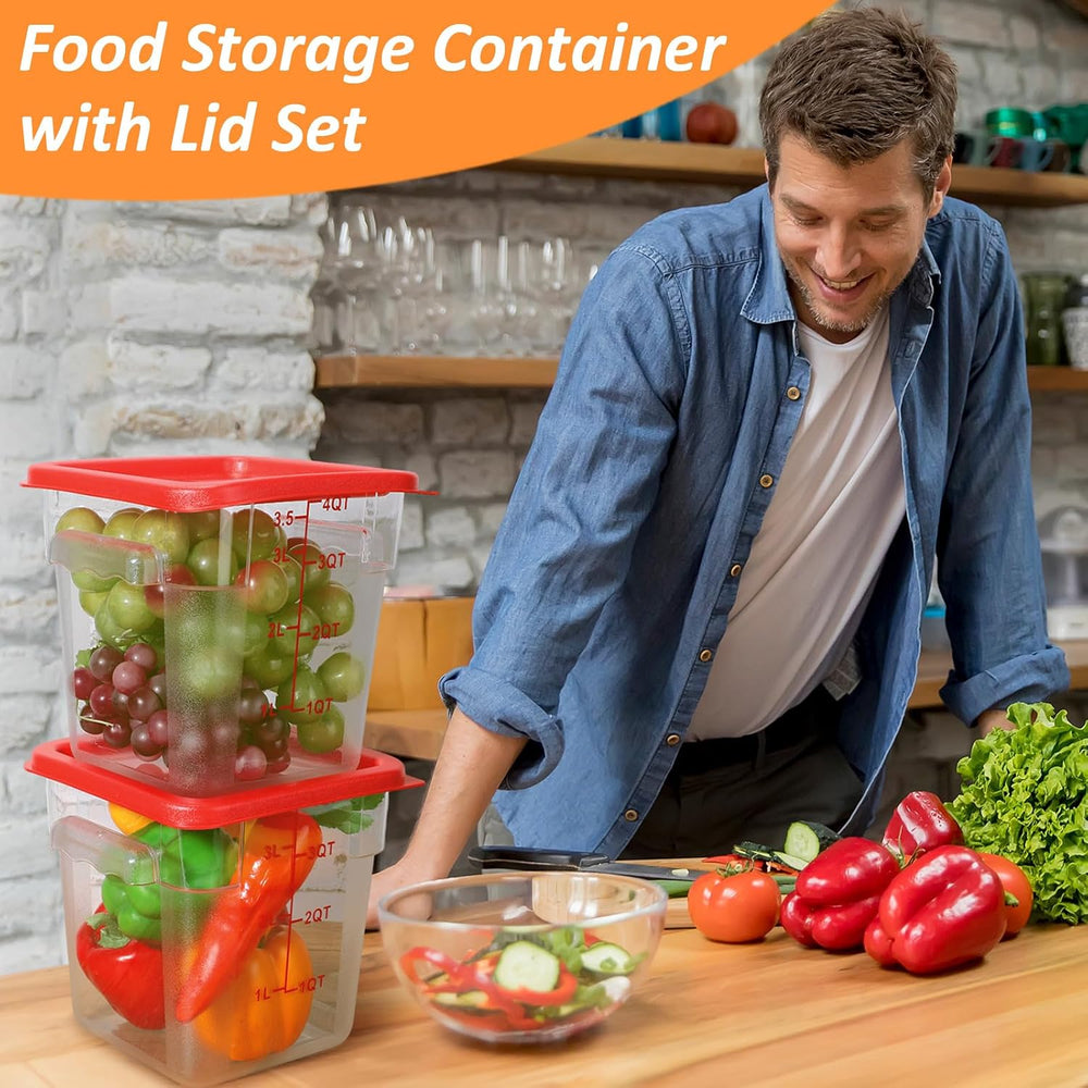 Yungyan 6 Pcs Commercial Clear Food Storage Containers 4 Qt Square Acrylic Ai...