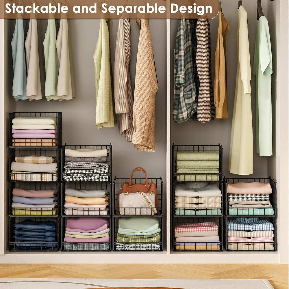 5-Tier Stackable Closet Organizers and Storage Baskets, Closet Shelf Organize...