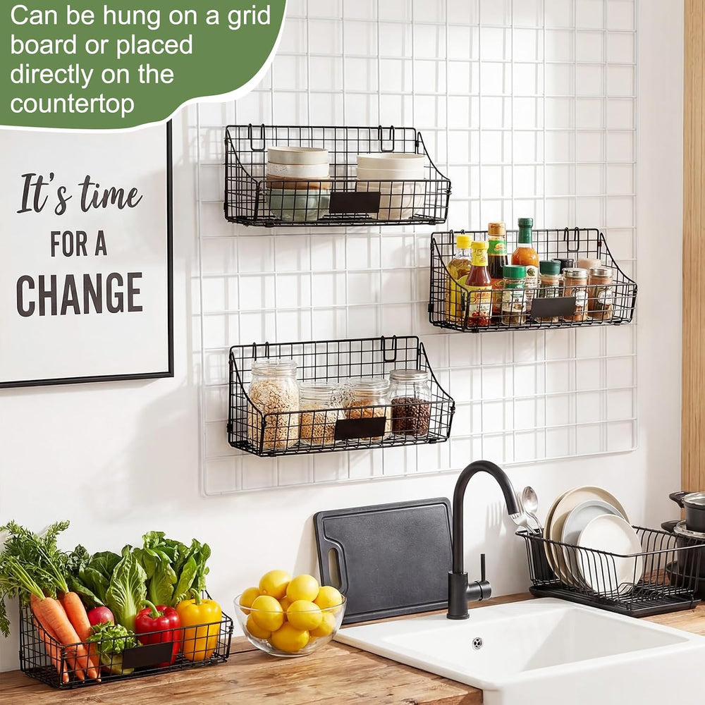 Blulu 4 Pcs Grid Wall Baskets, Wire with Hooks for Hanging, 15 x 7 x 6 Inch