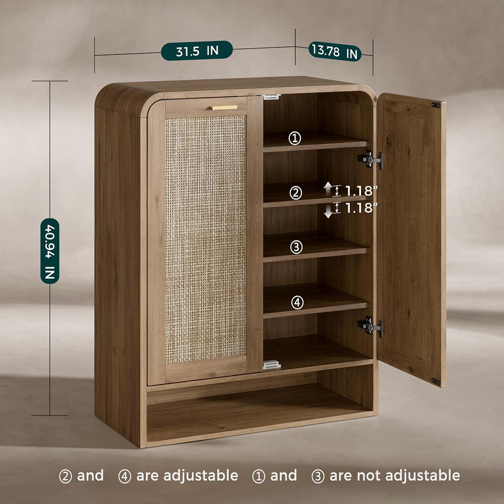 Evermagin 41 Inch Rattan Shoe Storage Cabinet Holds 24 Pairs, Caramel Oak