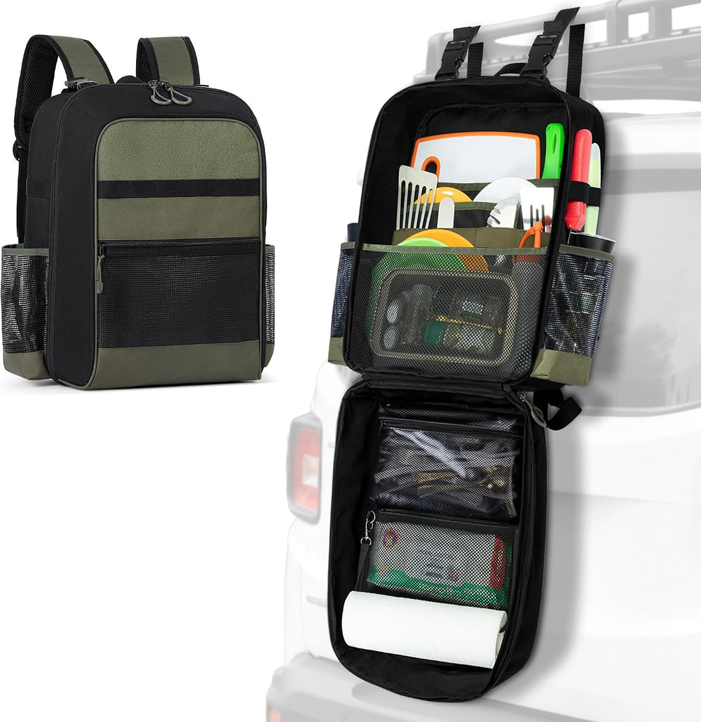 Marscamd Camp Kitchen Organizer Backpack with Paper Towel Holder, Black