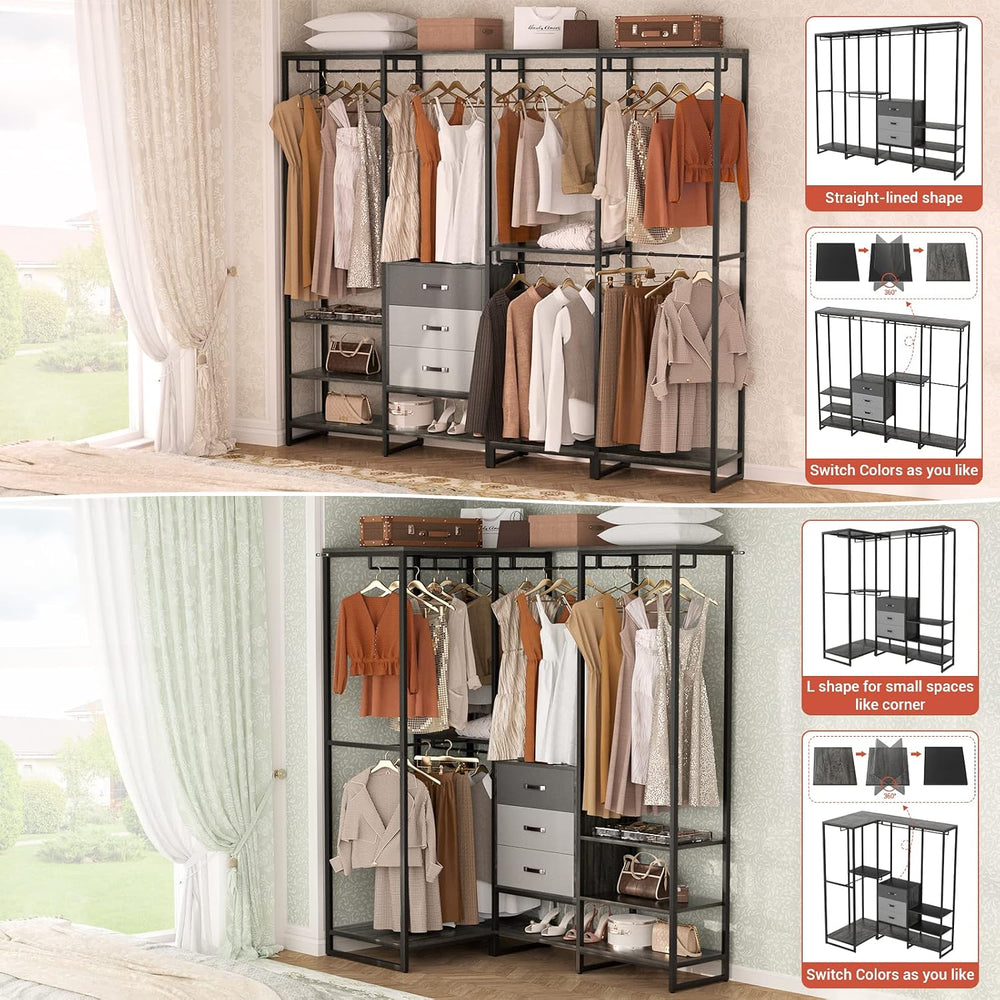 Aheaplus Wood Clothes Rack Wardrobe Organizer for Hanging Clothes, Heavy Duty...