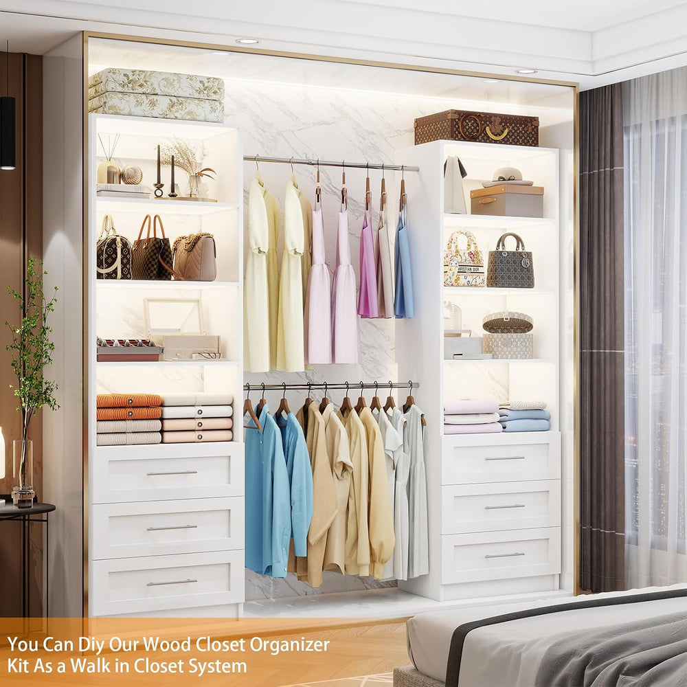 Closet System with 6 Drawers, 3.4FT-15FT Closet Organizer System with 8 Expan...