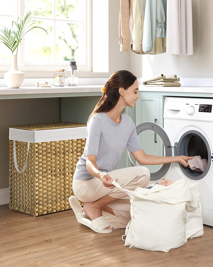 SONGMICS Laundry Hamper with Lid, 110L Clothes Hamper with 2 Removable Liner