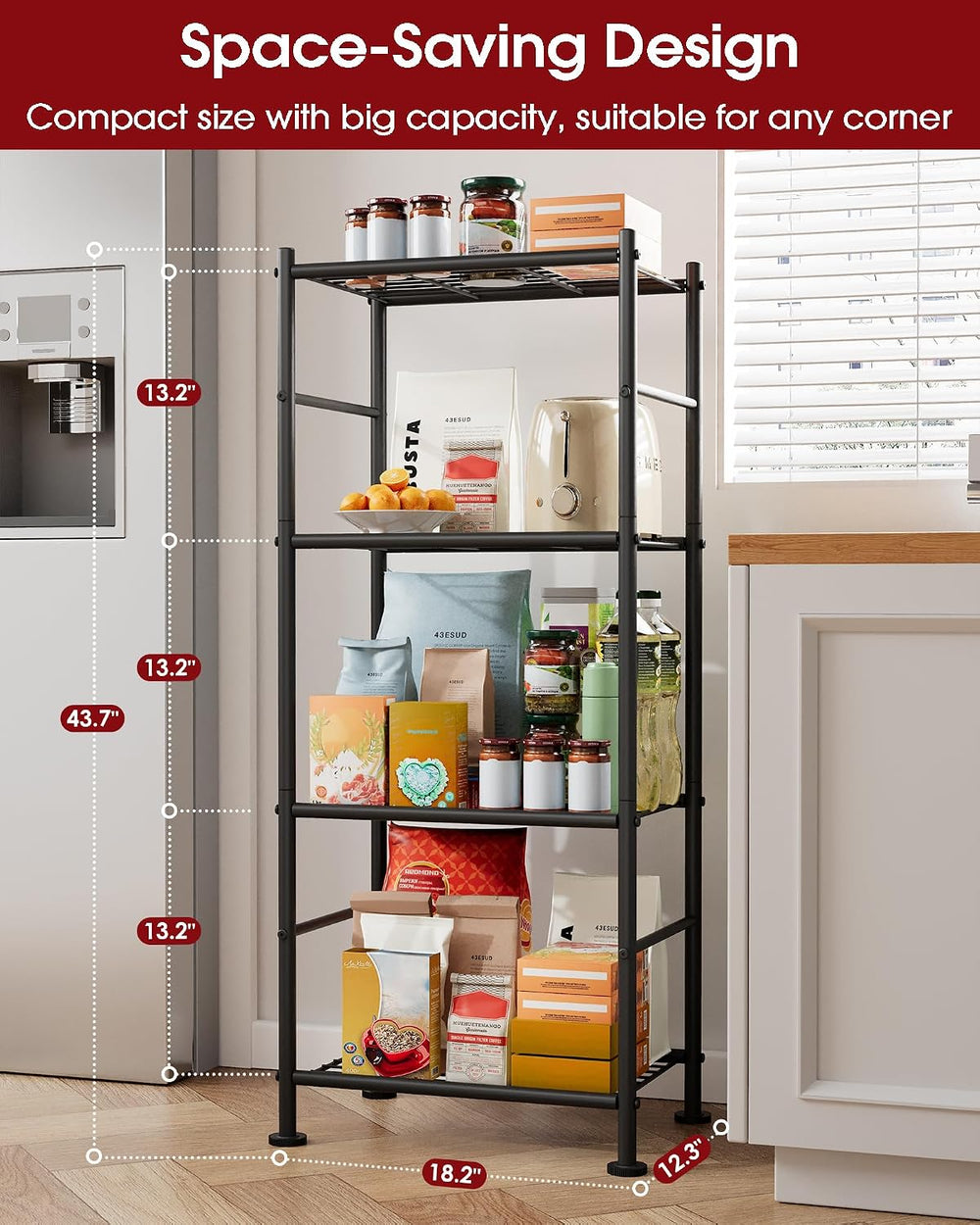 Sakugi 2-Pack Storage Shelves - 4-Tier Metal Wire Shelf Organizer, Slim Shelf...
