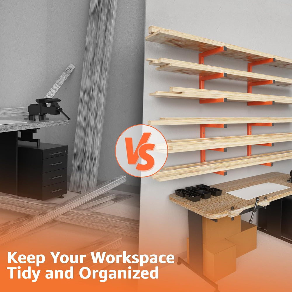 YYR Wood Organizer and Lumber Storage Rack Wall Mount, Heavy Duty Metal Shelf...