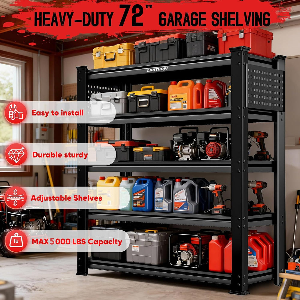 LDHTHOPI 72.2''H Garage Shelving, 5000lb Adjustable Storage Shelves, ...