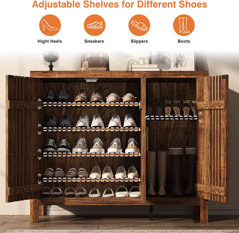 UNIQUITE Shoe Storage Cabinet with 3 Shutter Doors, 30 Pairs Shoe Cabinet wit...