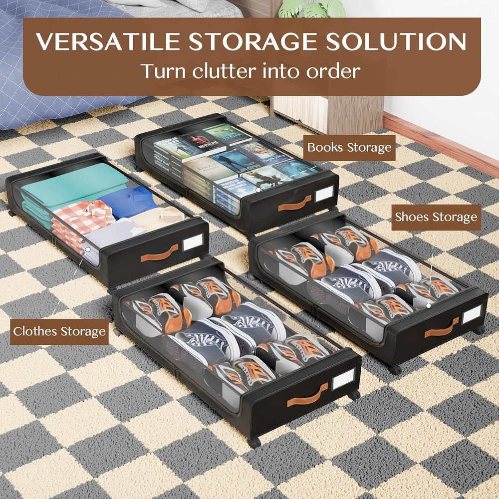 Under Bed Storage with Wheels, UnderBed Storage Containers with Clear Lid and...