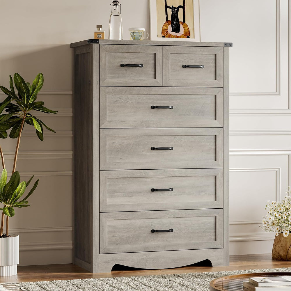 BORNOON Tall 6-Drawer Dresser for Bedroom, Modern Wooden Chest of Drawers wit...